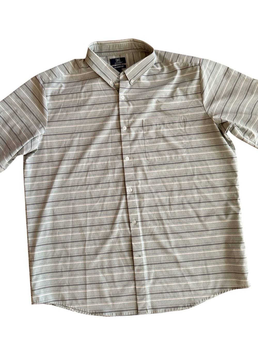MENS GEORGE LARGE (42-44) BLUE STRIPED BUTTON UP CLASSIC BUSINESS CASUAL SHIRT